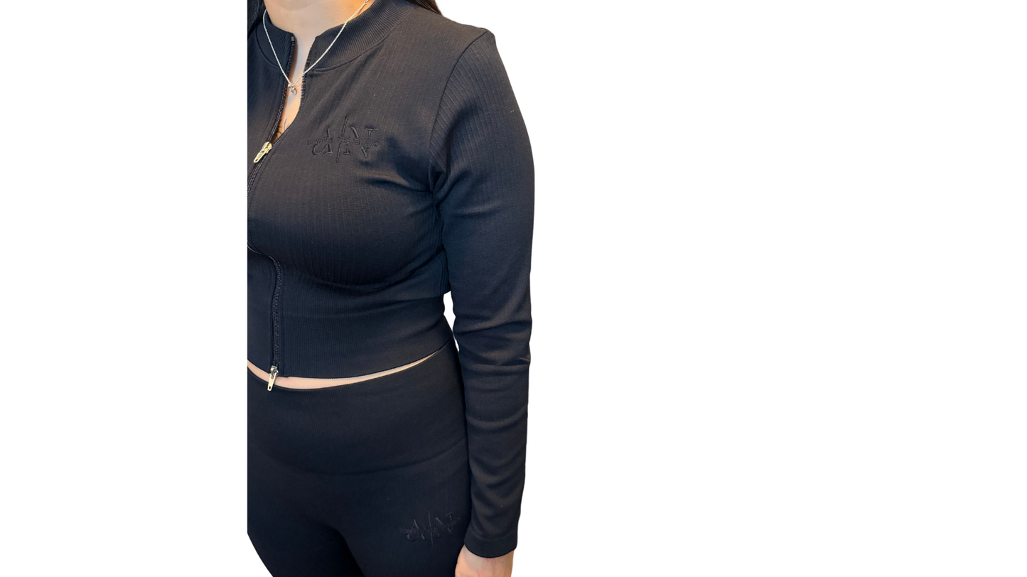 AriNiyla Embroidered Black Long Sleeve Jacket Set