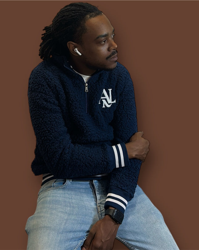 Unisex Varsity Sherpa Quarter-Zip Men Pullover Navy