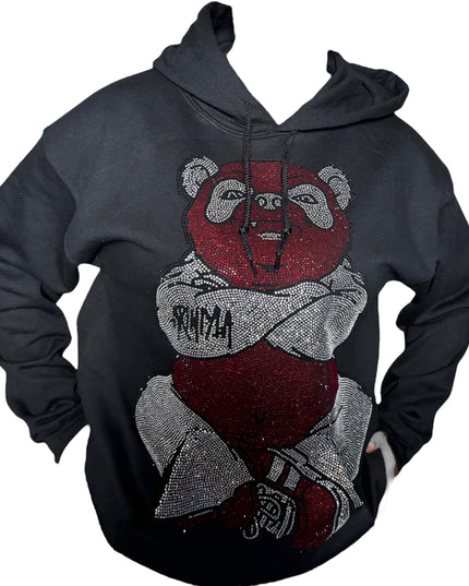 AriNiyla the Brand Panda Blinged Out Black Hoodie Men and Women