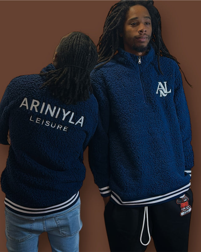 Unisex Varsity Sherpa Quarter-Zip Men Pullover Navy