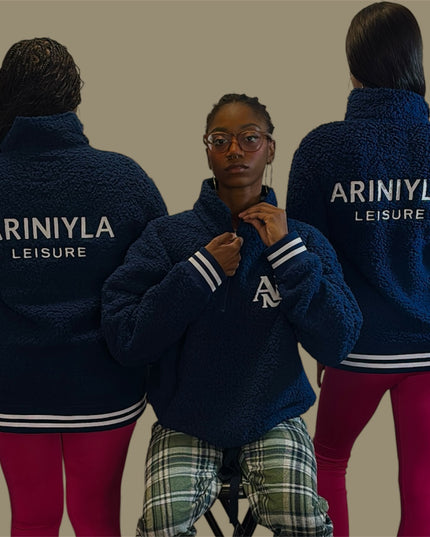 AriNiyla Leisure Varsity Sherpa Quarter-Zip Women Pullover