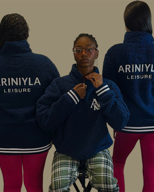 AriNiyla Leisure Varsity Sherpa Quarter-Zip Women Pullover