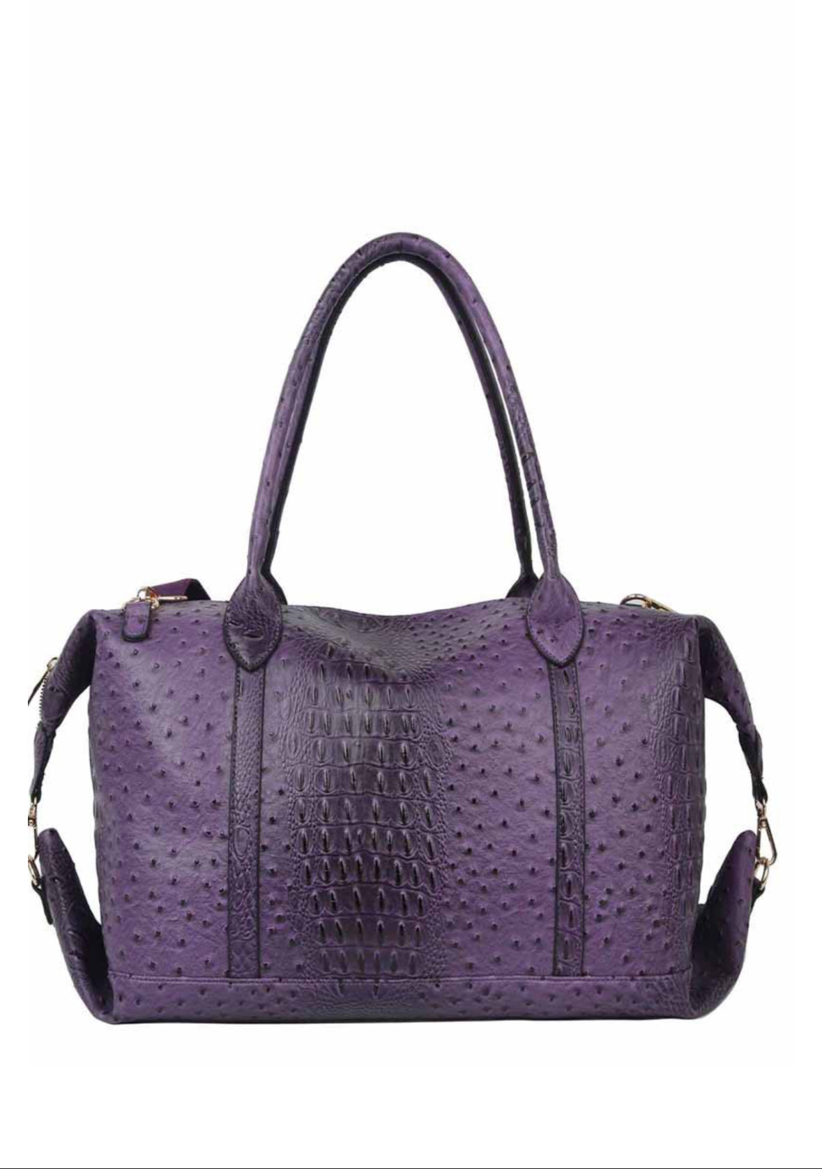Purple Faux Leather Ostrich Croc Duffel Bag