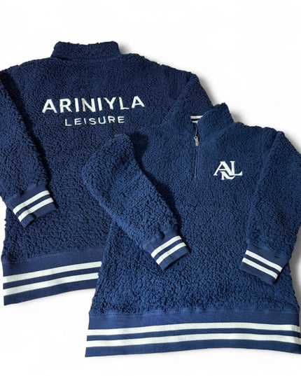 Unisex Varsity Sherpa Quarter-Zip Pullover Navy