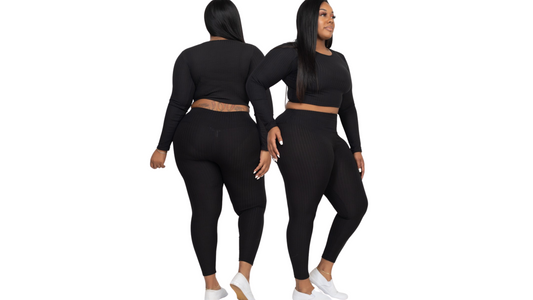 AriNiyla Embroidered Plus Size Black Long Sleeve 2 Piece Set