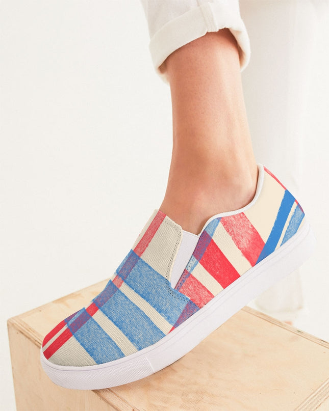 AriNiyla red Blue Plaid Women's Slip-On Shoe