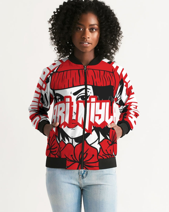 AriNiyla Red Logo Women Bomber Jacket