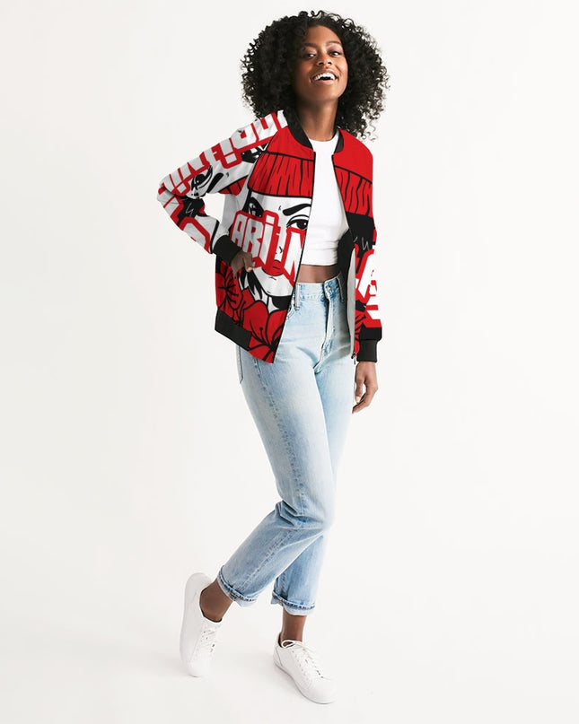 AriNiyla Red Logo Women Bomber Jacket