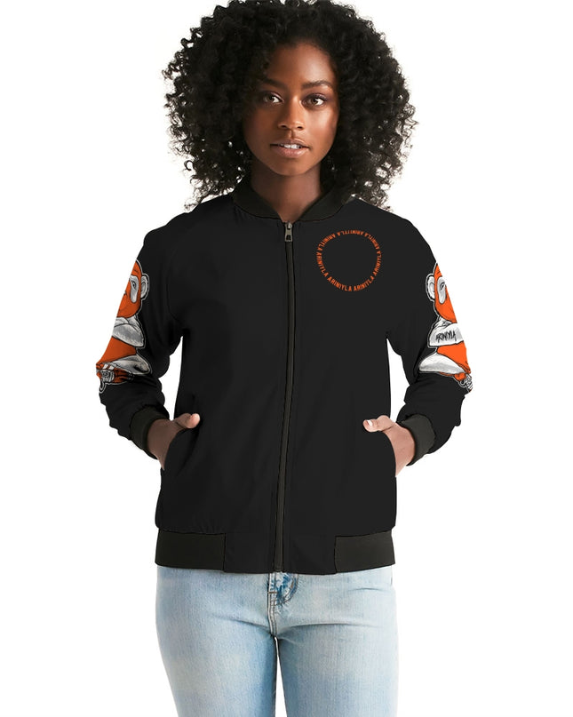 AriNiyla 2 Sleeve Orange Panda Women's Bomber Jacket