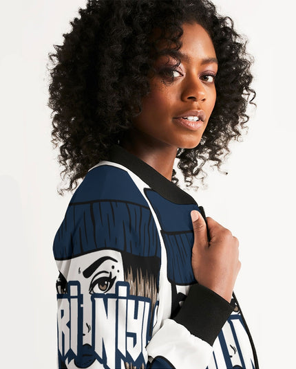 AriNiyla Dark Blue Logo Women Bomber Jacket