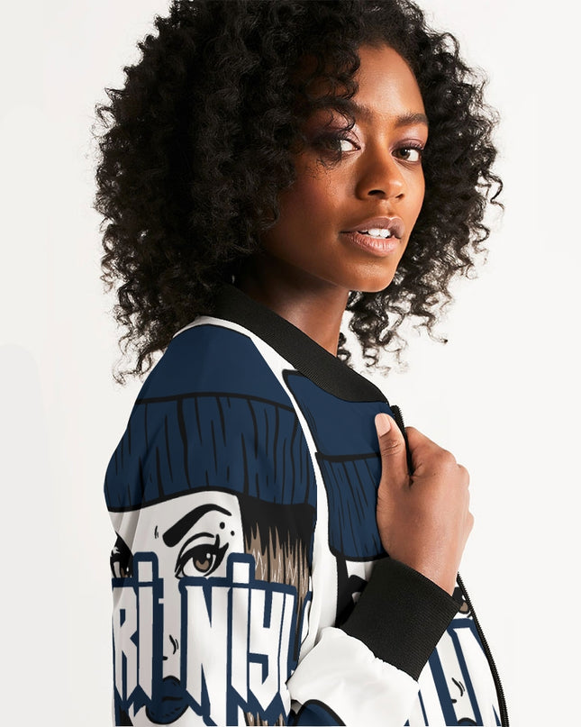 AriNiyla Dark Blue Logo Women Bomber Jacket
