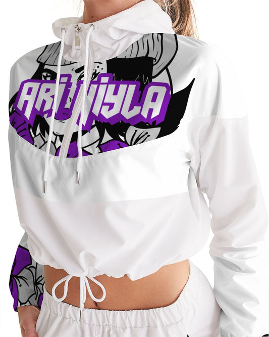 AriNiyla Purple Logo Women's Pullover Cropped Windbreaker Jacket