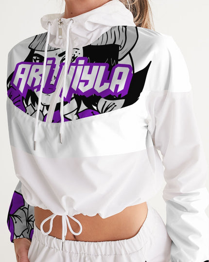 AriNiyla Purple Logo Women's Pullover Cropped Windbreaker Jacket