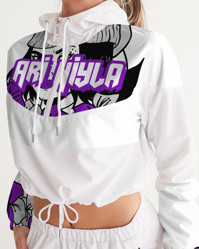 AriNiyla Purple Logo Women's Pullover Cropped Windbreaker Jacket
