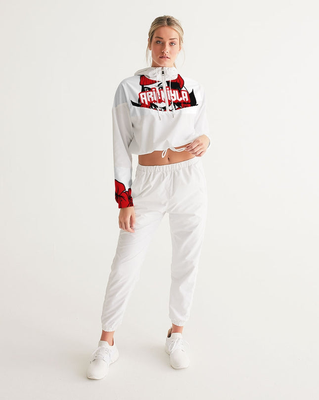 AriNiyla Red White and Black Logo Women Cropped Windbreaker