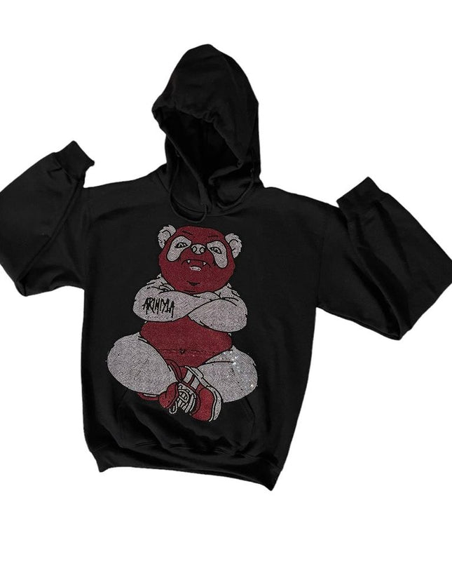 AriNiyla the Brand Panda Blinged Out Black Hoodie Men and Women