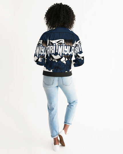 AriNiyla Dark Blue Logo Women Bomber Jacket