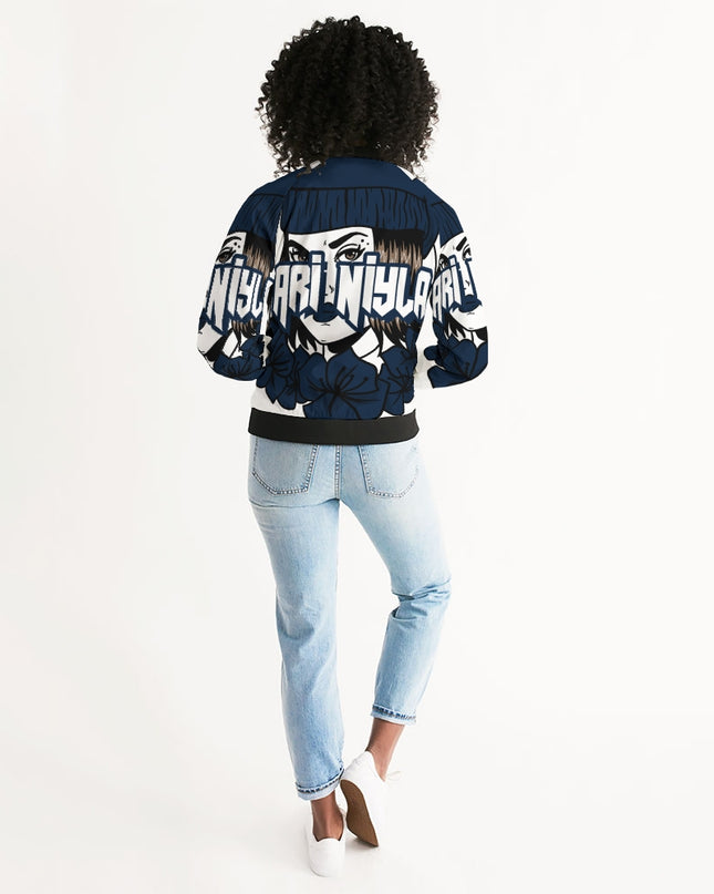 AriNiyla Dark Blue Logo Women Bomber Jacket