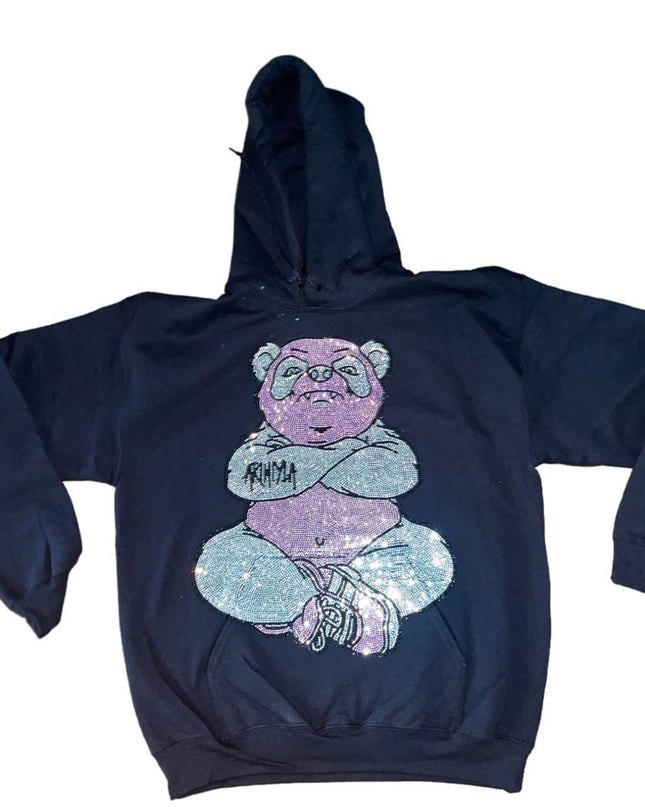 AriNiyla the Brand Panda Blinged Out Black Hoodie Men and Women