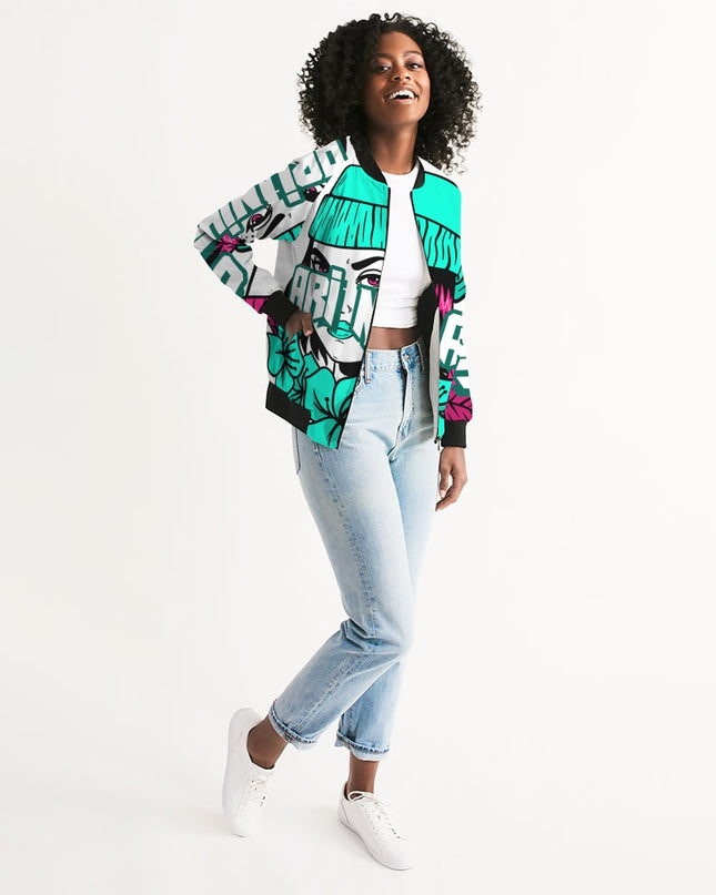 AriNiyla Teal Blue Logo Women's Bomber Jacket