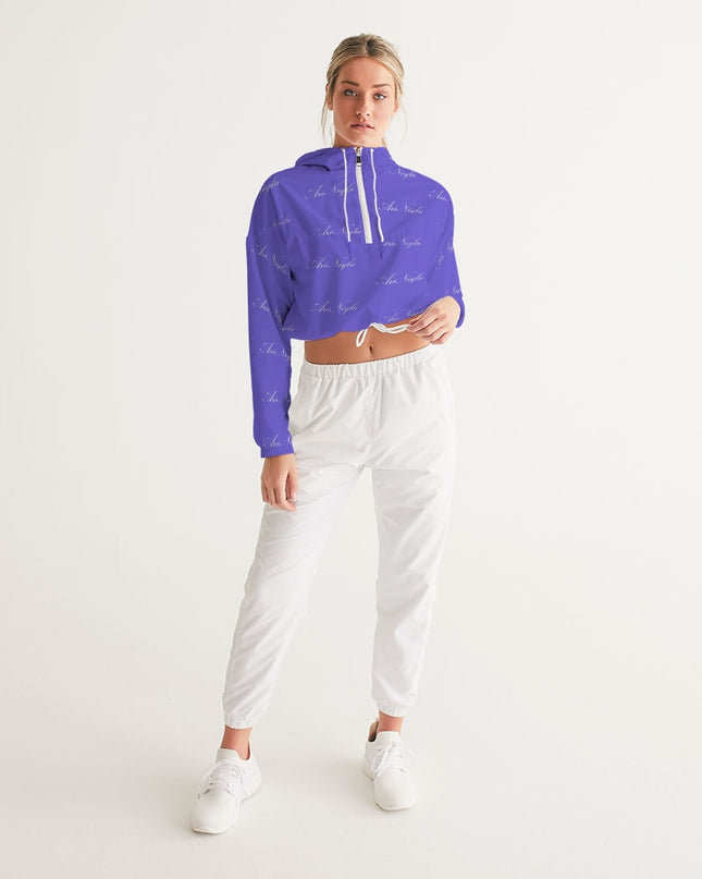 AriNiyla Purple Allover Print Women's Cropped Pullover Windbreaker Jacket