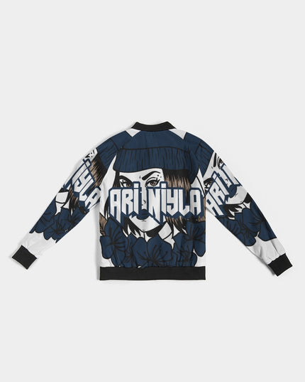 AriNiyla Dark Blue Logo Women Bomber Jacket
