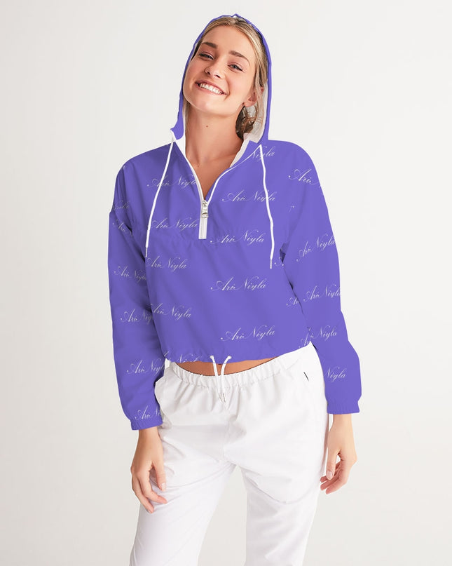 AriNiyla Purple Allover Print Women's Cropped Pullover Windbreaker Jacket