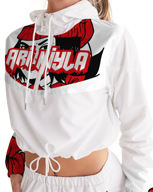 AriNiyla Red White and Black Logo Women Cropped Windbreaker