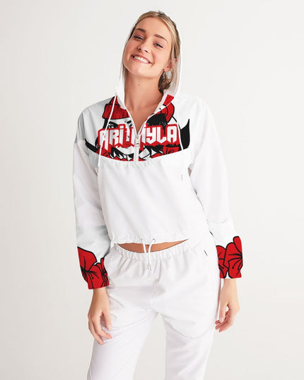 AriNiyla Red White and Black Logo Women Cropped Windbreaker