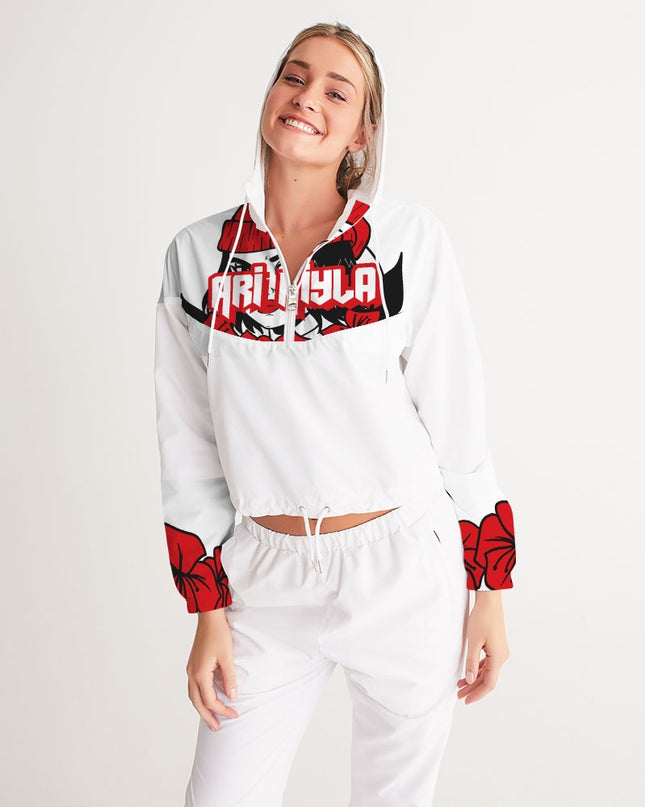 AriNiyla Red White and Black Logo Women Cropped Windbreaker