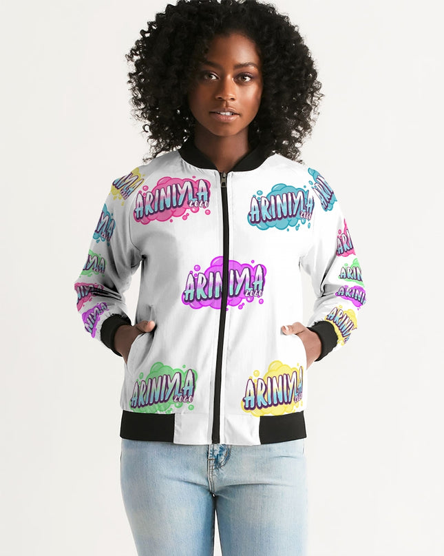 AriNiyla Multi White Tagged Bomber Jacket Women's Bomber Jacket