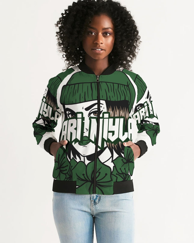 AriNiyla Green Logo Women Bomber Jacket