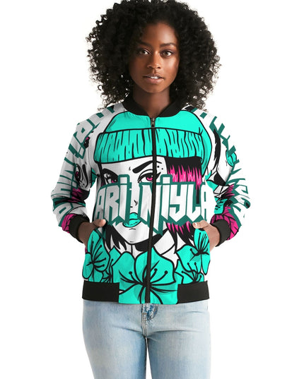AriNiyla Teal Blue Logo Women's Bomber Jacket
