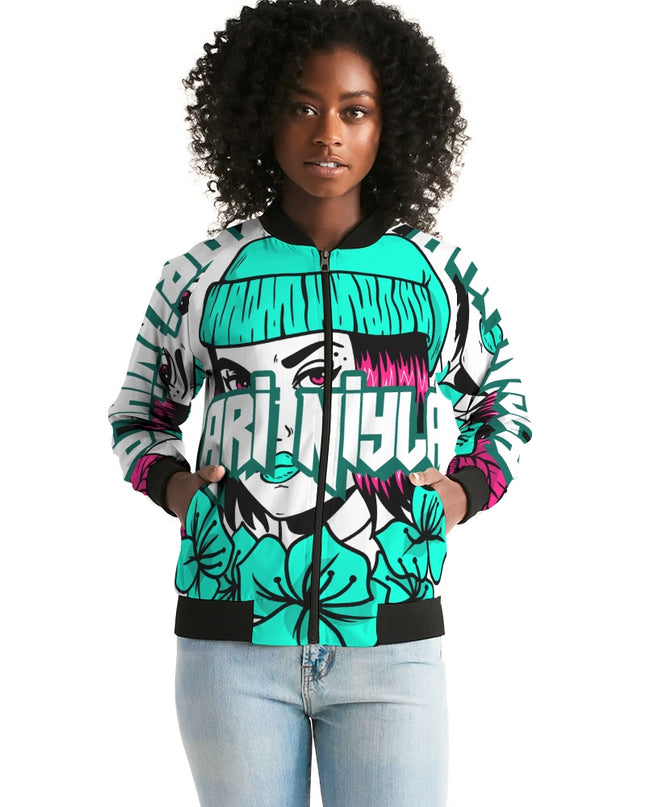 AriNiyla Teal Blue Logo Women's Bomber Jacket