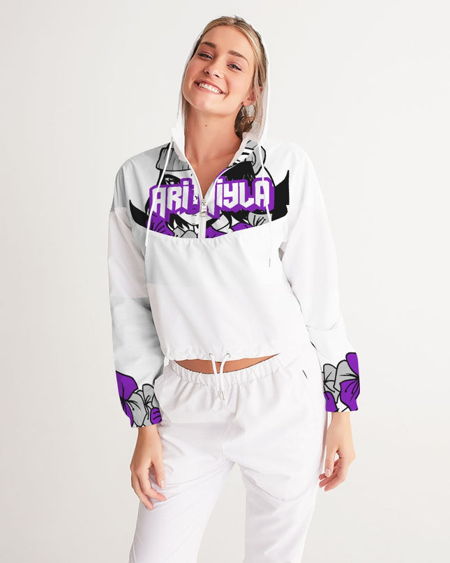 AriNiyla Purple Logo Women's Pullover Cropped Windbreaker Jacket