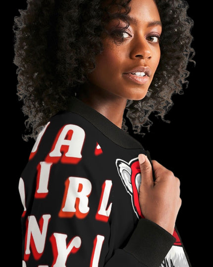 AriNiyla Red Black and White Tuff Luv Panda Women Bomber Jacket