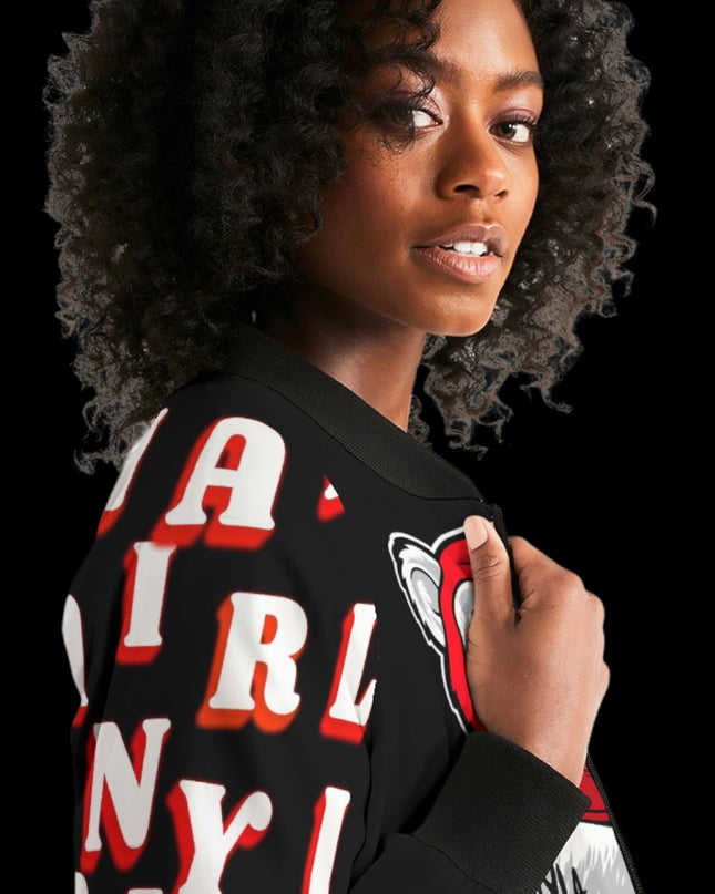 AriNiyla Red Black and White Tuff Luv Panda Women Bomber Jacket