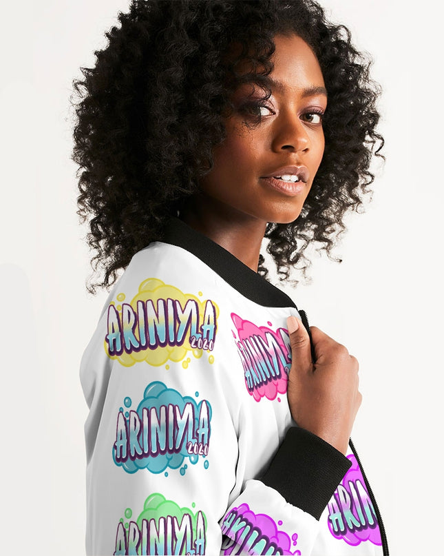 AriNiyla Multi White Tagged Bomber Jacket Women's Bomber Jacket