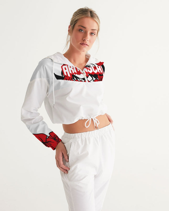 AriNiyla Red White and Black Logo Women Cropped Windbreaker