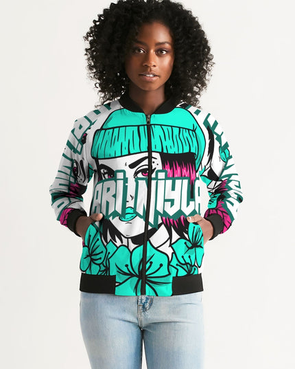 AriNiyla Teal Blue Logo Women's Bomber Jacket