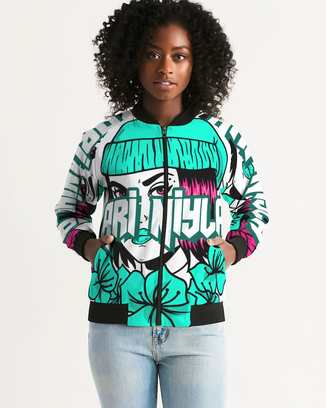 AriNiyla Teal Blue Logo Women's Bomber Jacket