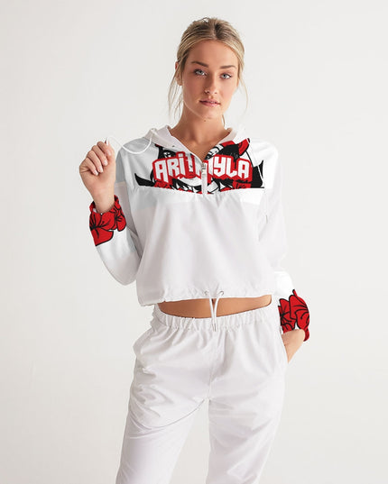 AriNiyla Red White and Black Logo Women Cropped Windbreaker