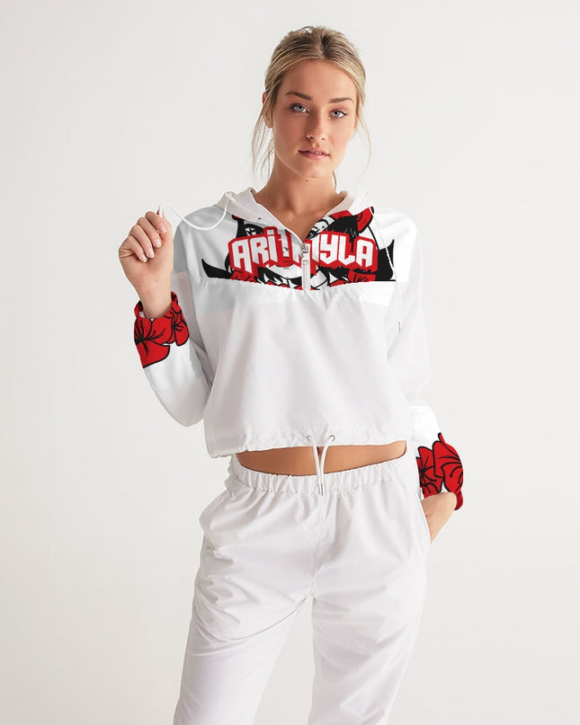 AriNiyla Red White and Black Logo Women Cropped Windbreaker