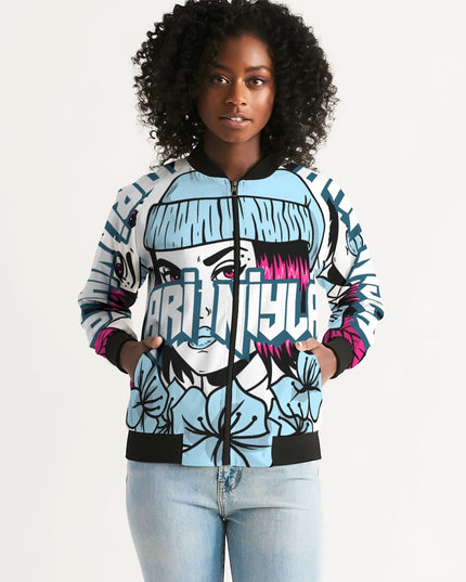AriNiyla Soft Blue Logo Women's Bomber Jacket