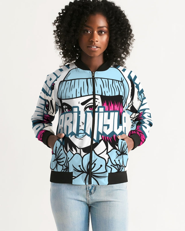 AriNiyla Soft Blue Logo Women's Bomber Jacket