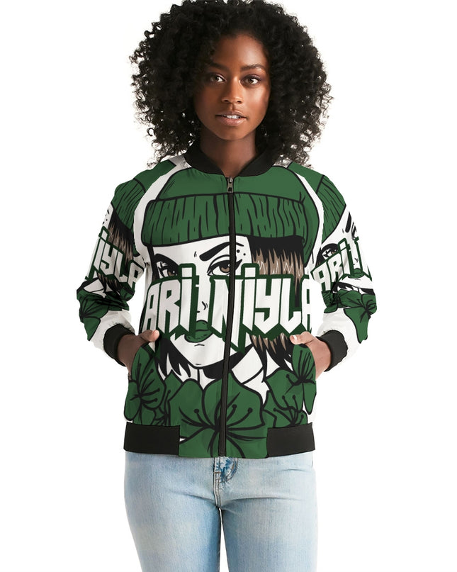 AriNiyla Green Logo Women Bomber Jacket