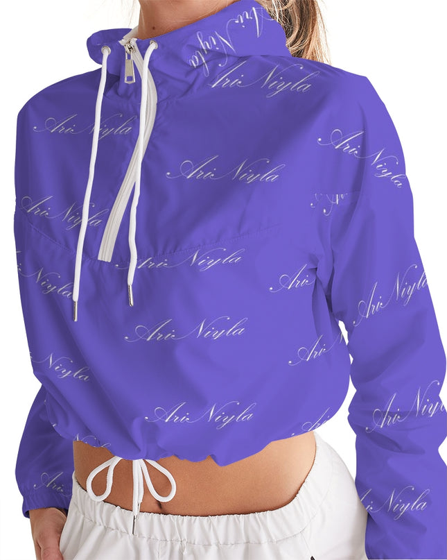 AriNiyla Purple Allover Print Women's Cropped Pullover Windbreaker Jacket