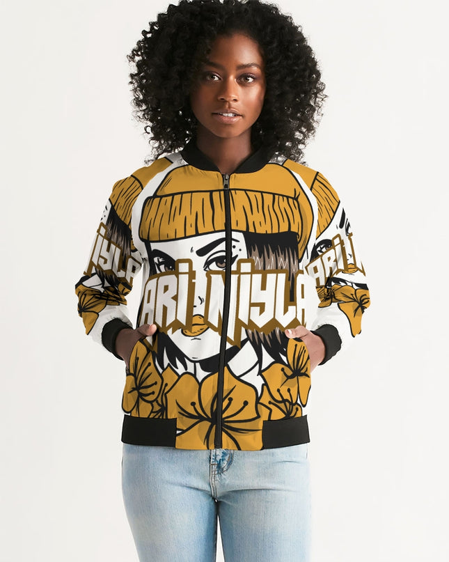AriNiyla Gold Logo Women Bomber Jacket