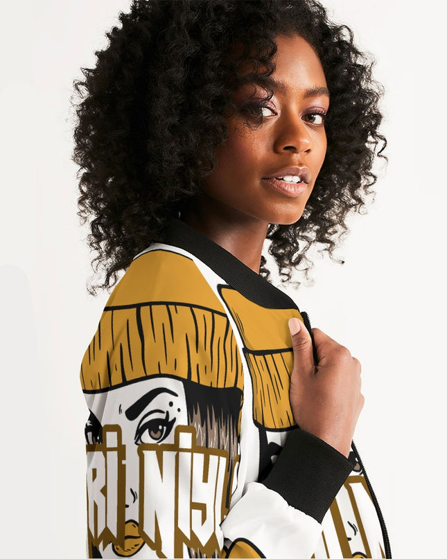 AriNiyla Gold Logo Women Bomber Jacket