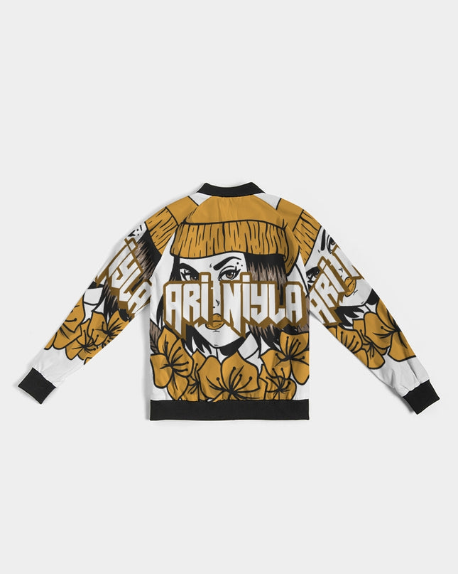 AriNiyla Gold Logo Women Bomber Jacket
